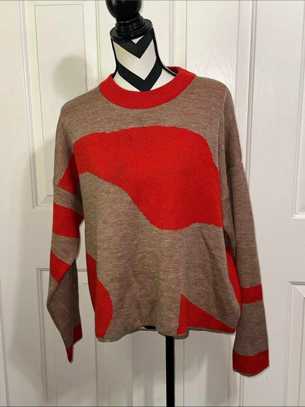 Kook N Keech Orange and Taupe Abstract Crewneck Sweater